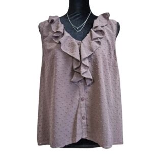 Wishlist Apparel women's large brown Swiss Dot sleeveless blouse